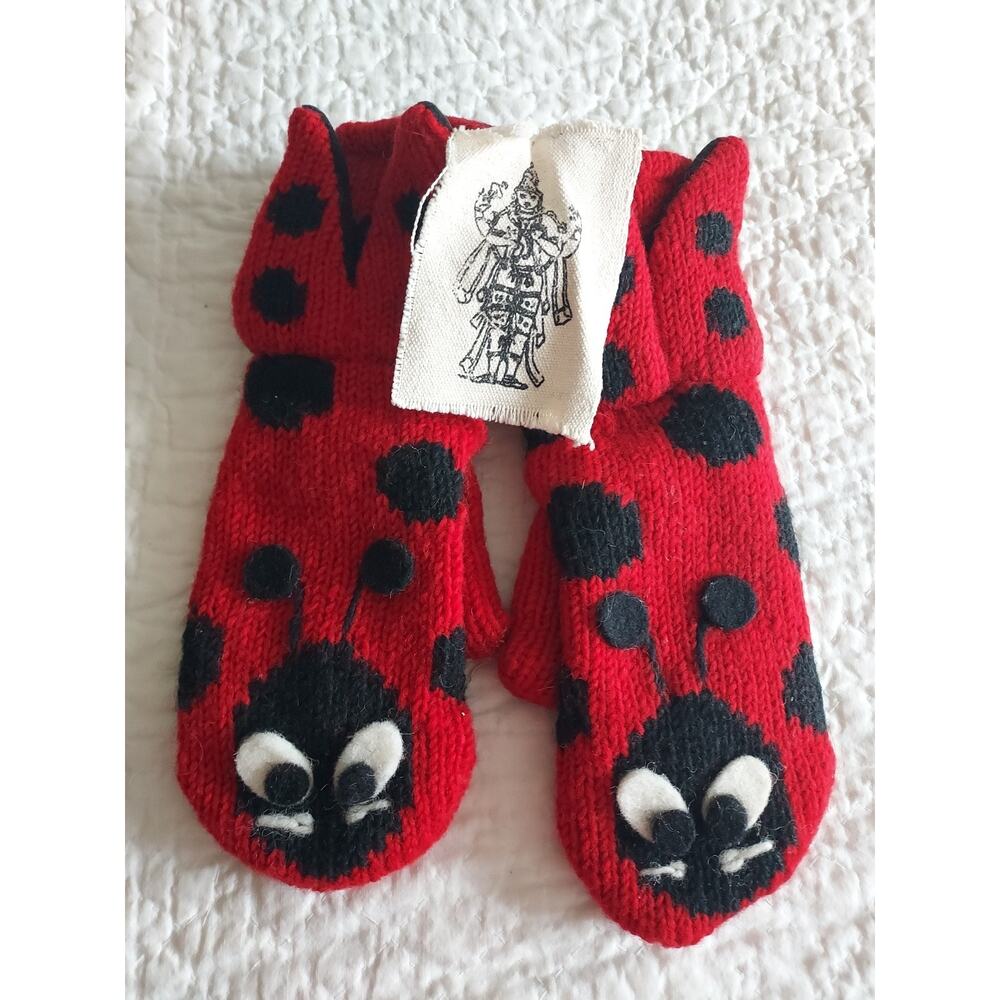 NEW Nirvanna Designs Mittens Ladybug Adult / teens size Hand knit wool NWT